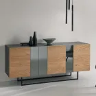 Sideboard aus Melamin mit 3 Eichentüren und Spiegel Made in Italy - Romina Viadurini