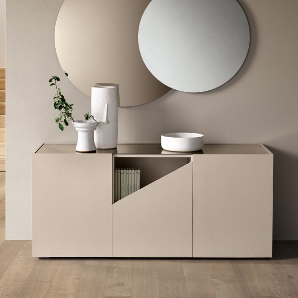 Stand-sideboard aus melamin mit diagonalem schnitt, hergestellt in italien - seta