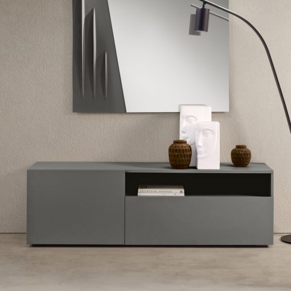 Miral stand-sideboard aus melamin mit linearem design, hergestellt in italien