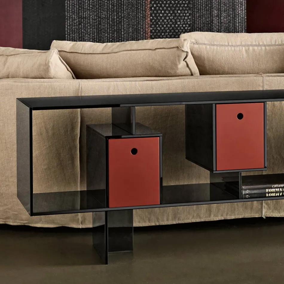 Sideboard aus Glas mit drei Schubladen, elegantes Design, hergestellt in Italien - Senera Viadurini