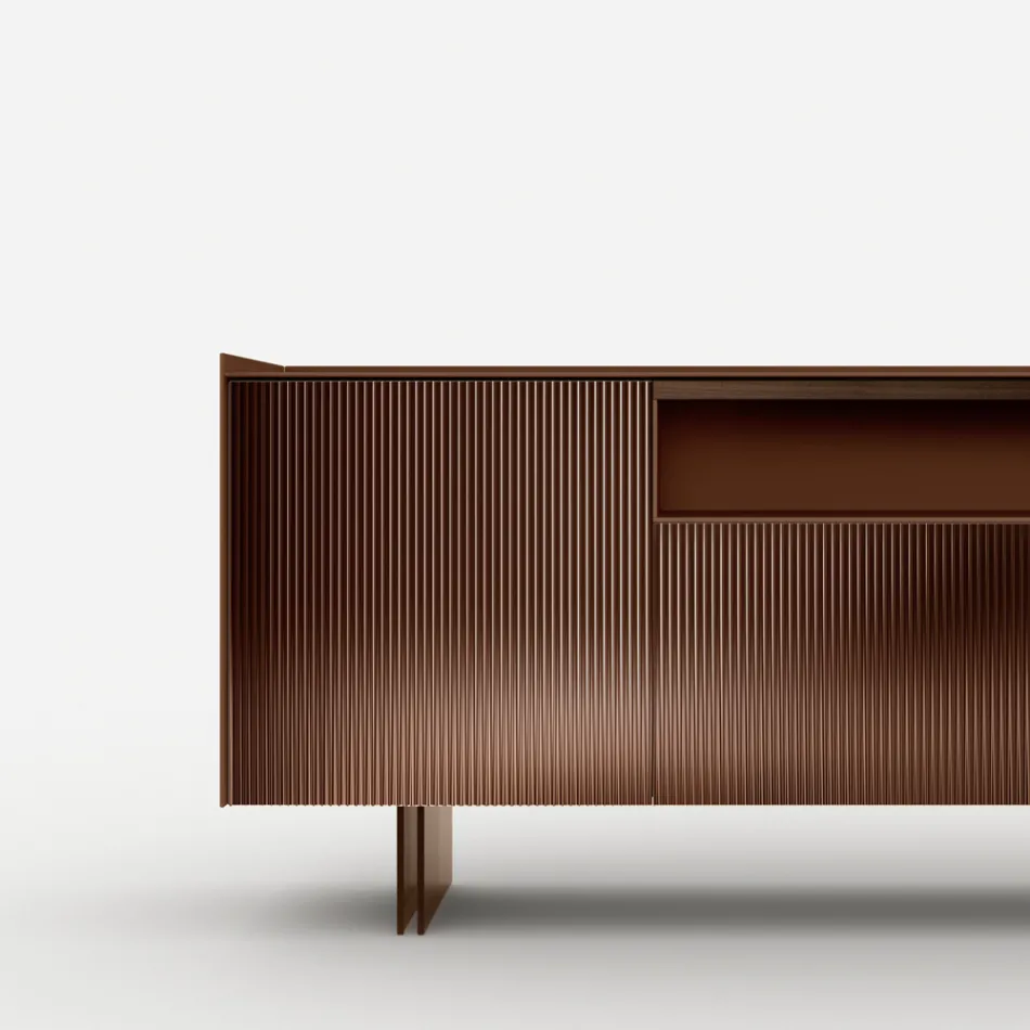 Sideboard aus rückseitig lackiertem Glas mit Massivholzprofil, hergestellt in Italien - Lutea Viadurini