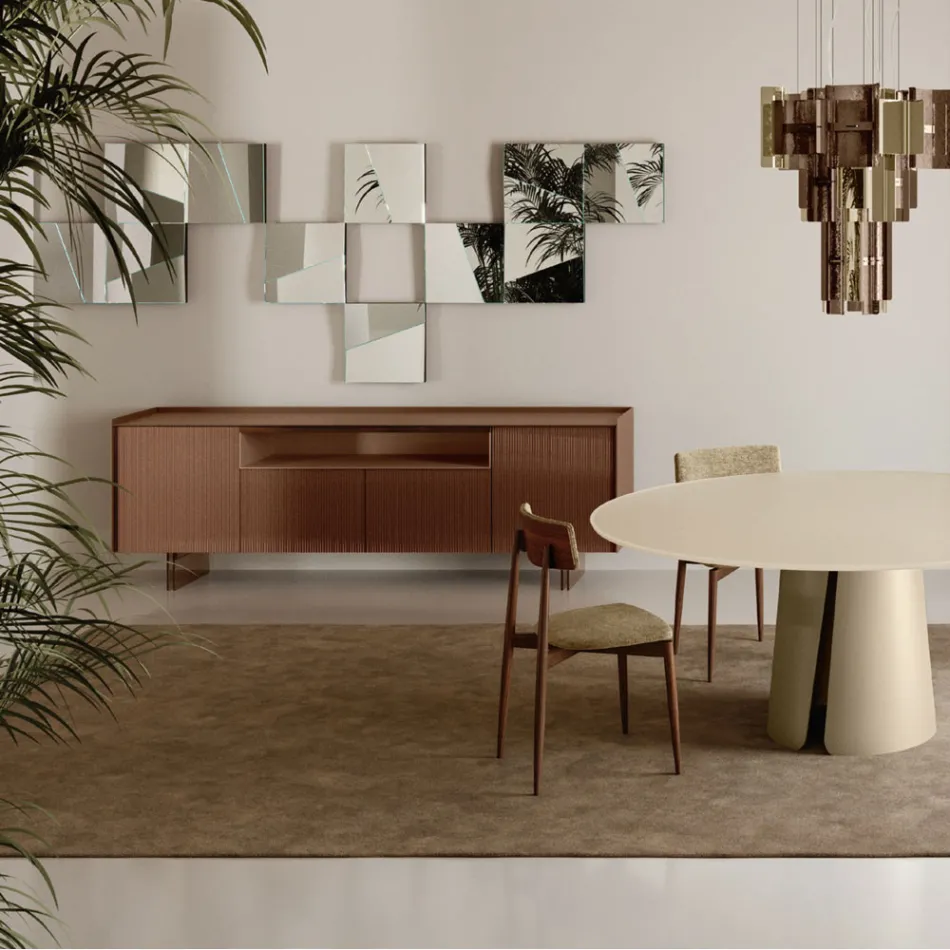Sideboard aus rückseitig lackiertem Glas mit Massivholzprofil, hergestellt in Italien - Lutea Viadurini
