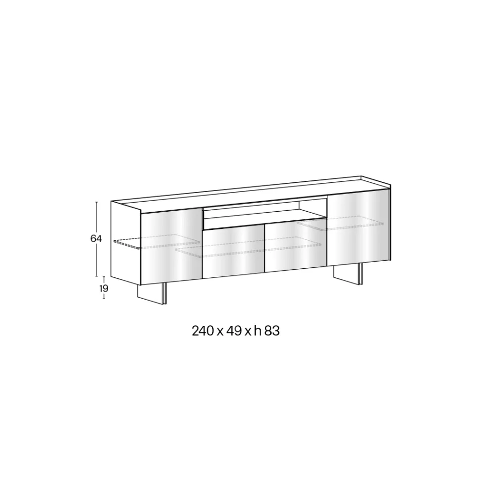 Sideboard aus rückseitig lackiertem Glas mit Massivholzprofil, hergestellt in Italien - Lutea Viadurini