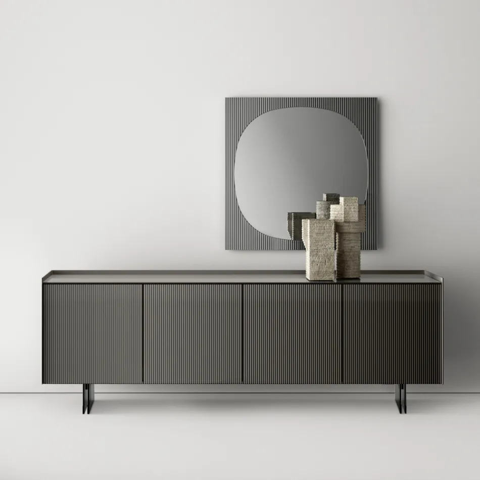 Modernes Sideboard mit Flügeltüren aus hinterlackiertem Glas, hergestellt in Italien - Lutea Viadurini