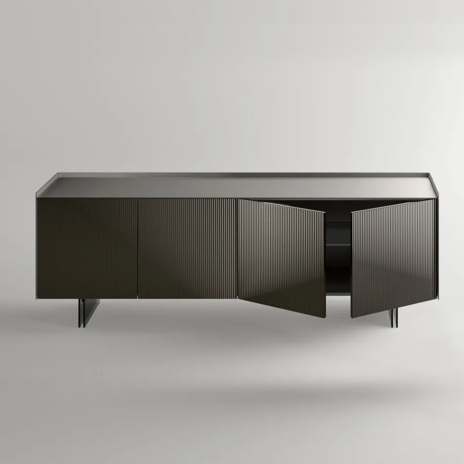 Modernes Sideboard mit Flügeltüren aus hinterlackiertem Glas, hergestellt in Italien - Lutea Viadurini