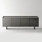 Modernes Sideboard mit Flügeltüren aus hinterlackiertem Glas, hergestellt in Italien - Lutea Viadurini