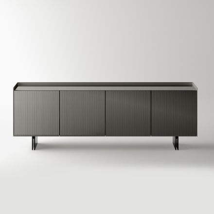 Modernes Sideboard mit Flügeltüren aus hinterlackiertem Glas, hergestellt in Italien - Lutea Viadurini