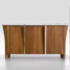 Modernes Holz Sideboard mit Platte und Tür aus Marmor Gres Made in Italy - Wonka Viadurini