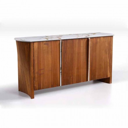 Modernes Holz Sideboard mit Platte und Tür aus Marmor Gres Made in Italy - Wonka Viadurini