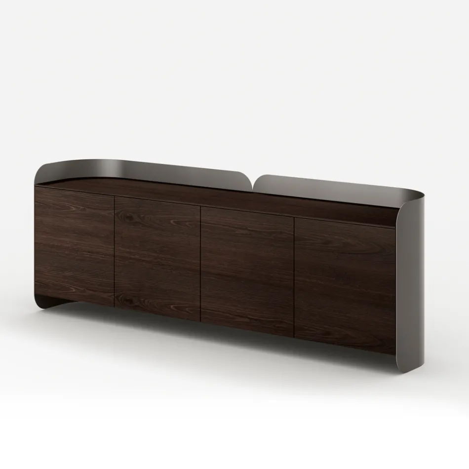 Modernes Sideboard aus Holz und gebogenem Metall, hergestellt in Italien - Rugiada Viadurini