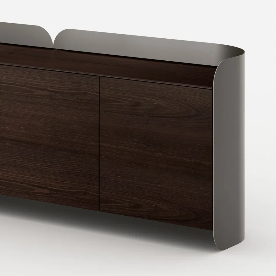 Modernes Sideboard aus Holz und gebogenem Metall, hergestellt in Italien - Rugiada Viadurini