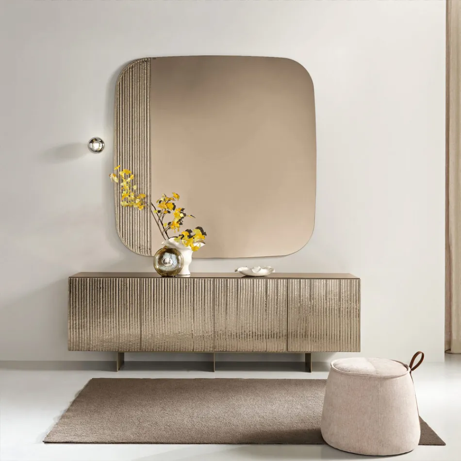Viertüriges Sideboard aus Melamin und beschichtetem Streifenglas, hergestellt in Italien - Ninfa Viadurini