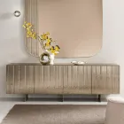 Viertüriges Sideboard aus Melamin und beschichtetem Streifenglas, hergestellt in Italien - Ninfa Viadurini