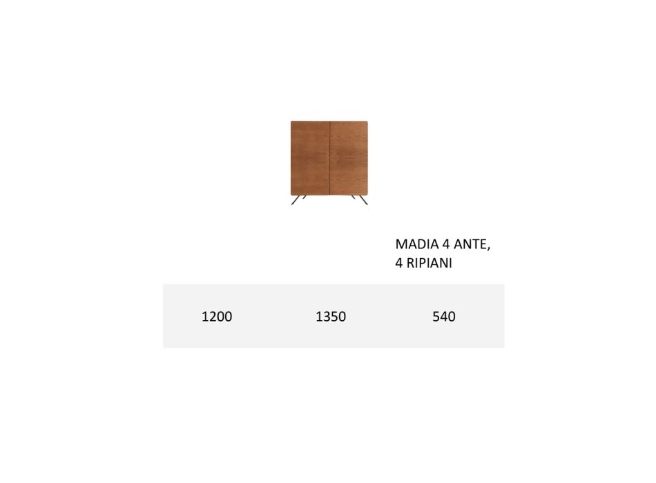 Wohnzimmer-Sideboard MDF-Struktur und Massivholz 4 Türen Made in Italy - Rosalba Viadurini