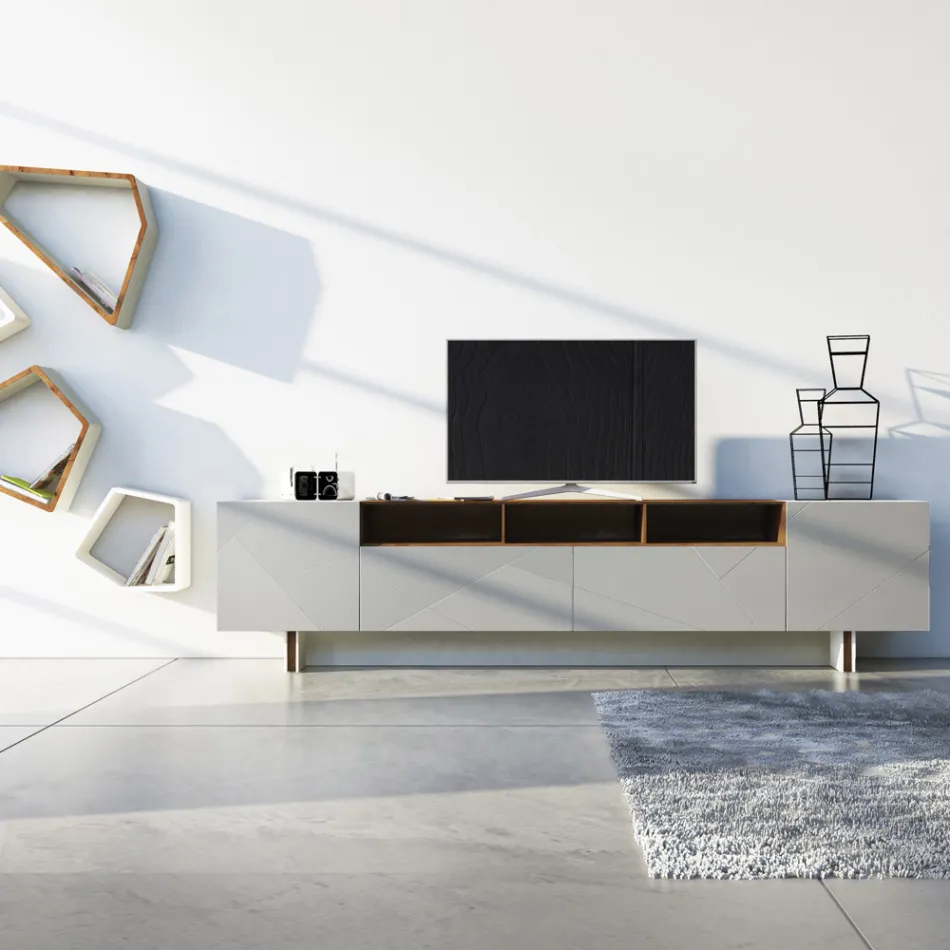 Wohnzimmer-Sideboard aus grauem MDF mit Eichenholzgehäuse Made in Italy - Giuditte Viadurini