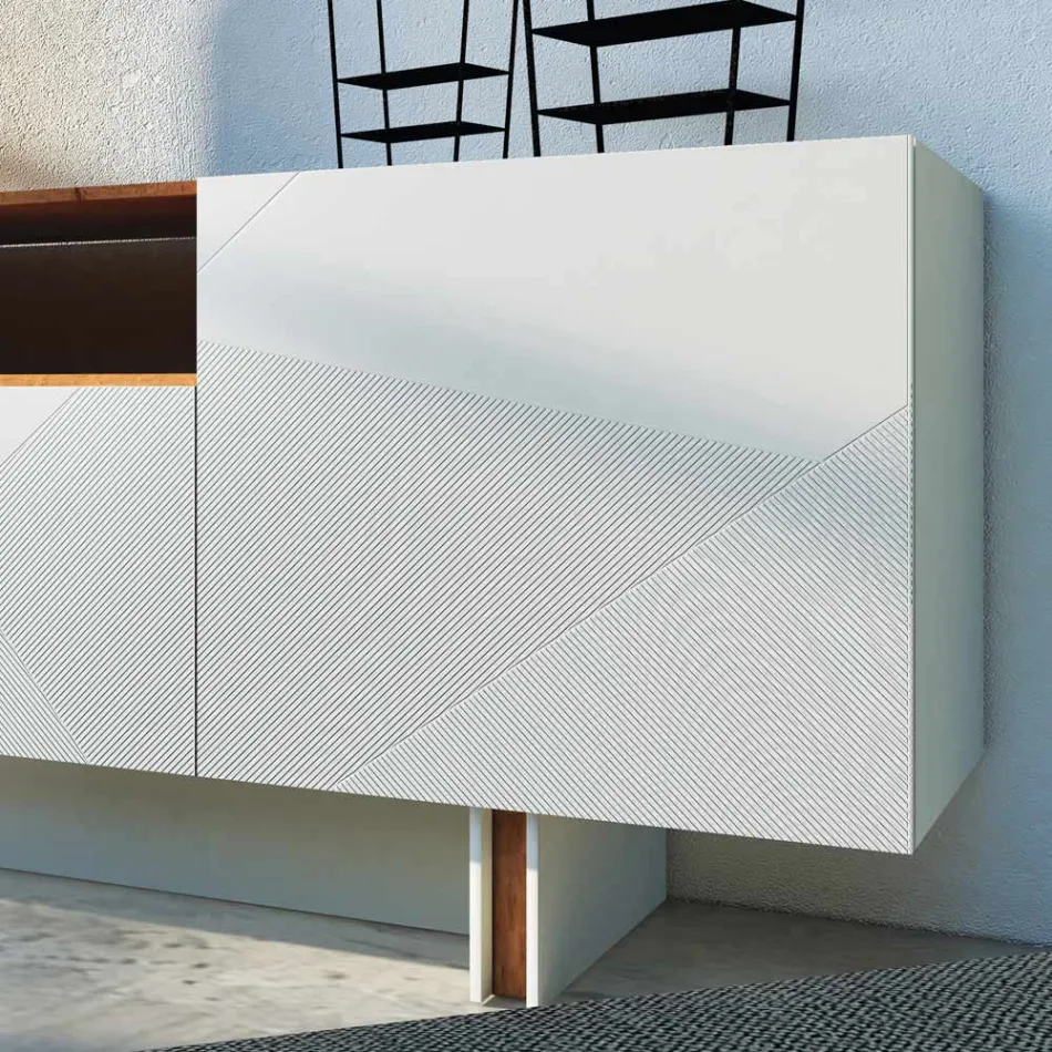Wohnzimmer-Sideboard aus grauem MDF mit Eichenholzgehäuse Made in Italy - Giuditte Viadurini