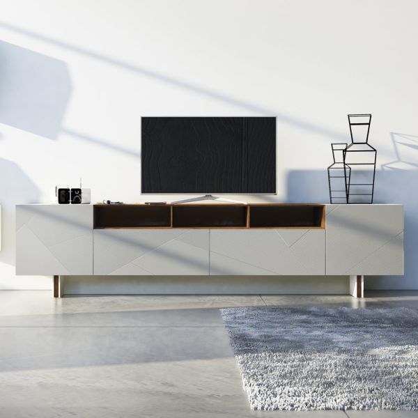 Wohnzimmer-sideboard aus grauem mdf mit eichenholzgehäuse made in italy - giuditte