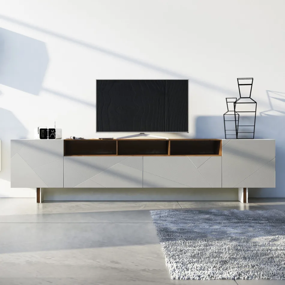 Wohnzimmer-Sideboard aus grauem MDF mit Eichenholzgehäuse Made in Italy - Giuditte Viadurini