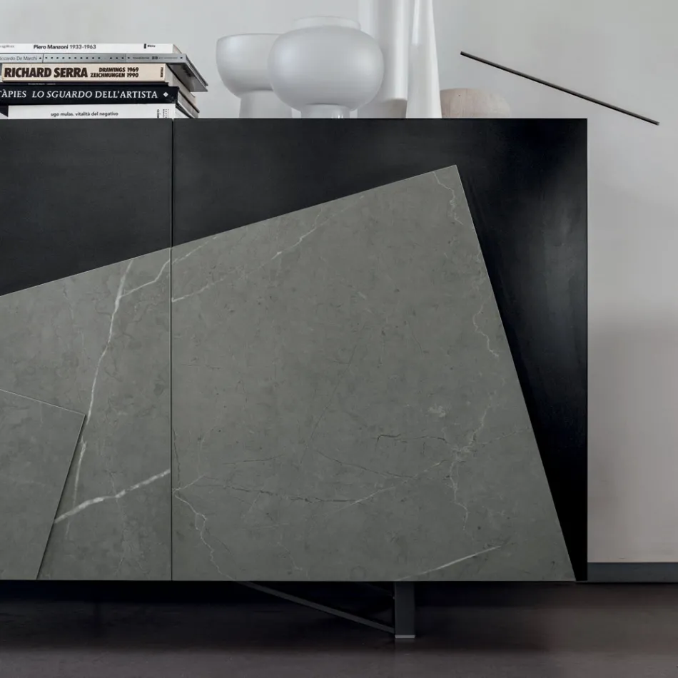 Wohnzimmer Sideboard aus lackiertem Mdf 3 Türen mit Keramikeinsätzen - Imperio Viadurini