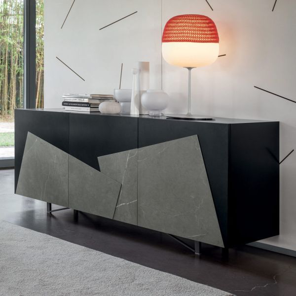 Wohnzimmer sideboard aus lackiertem mdf 3 türen mit keramikeinsätzen - imperio