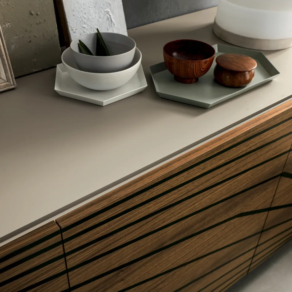 Wohnzimmer Sideboard aus lackiertem Mdf 3 Türen mit Siebdruck Intarsien - Saronno Viadurini