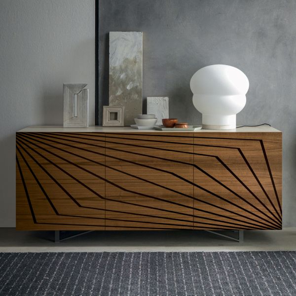 Wohnzimmer sideboard aus lackiertem mdf 3 türen mit siebdruck intarsien - saronno
