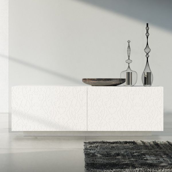Wohnzimmer-sideboard aus weiß lackiertem mdf mit flachrelief made in italy - acqua