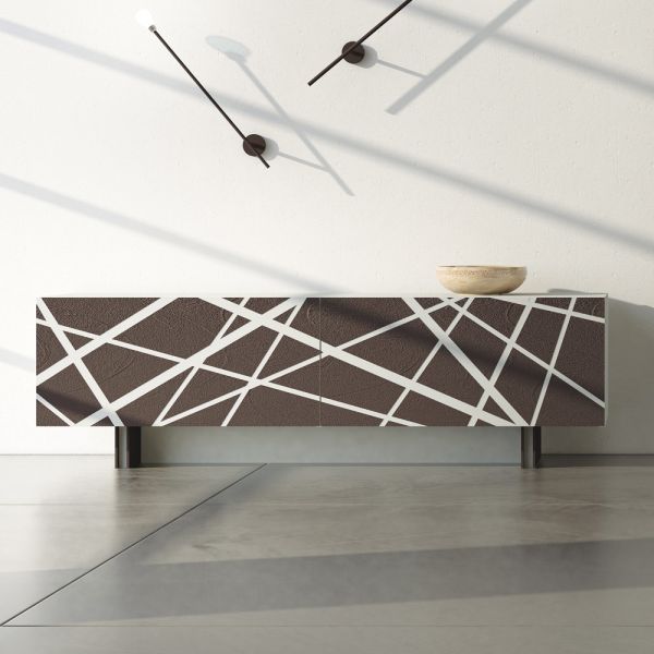 Wohnzimmer-sideboard aus matt lackiertem mdf mit verzierten türen made in italy - velia