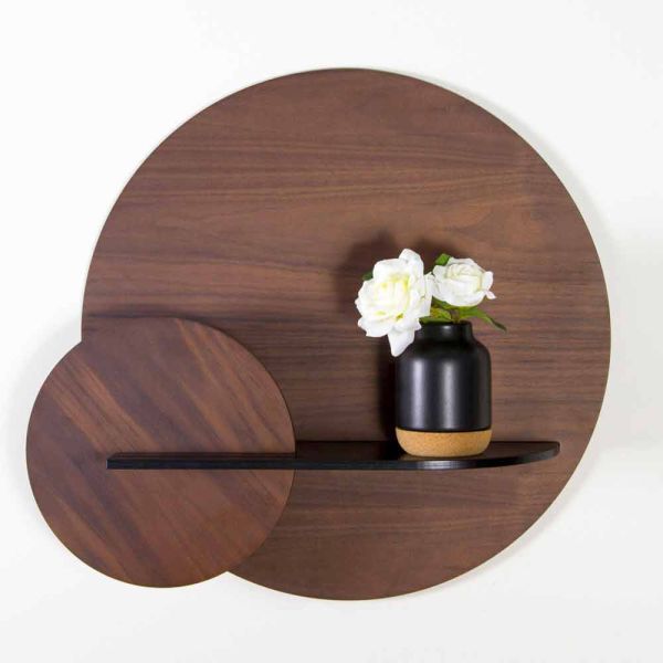 Modulares modernes regal aus nussbaum und schwarz lackiertem sperrholz - amena
