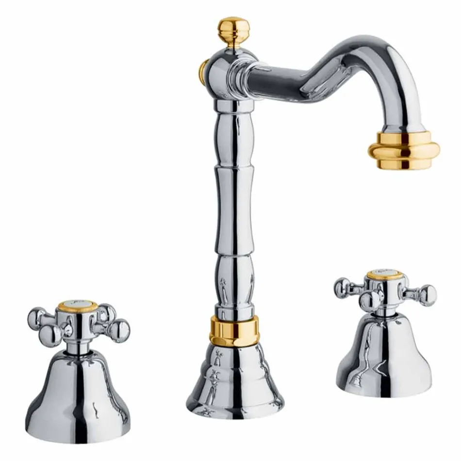 Klassischer 3-Loch-Mischer für Waschbecken aus Messing Made in Italy - Lisca Viadurini