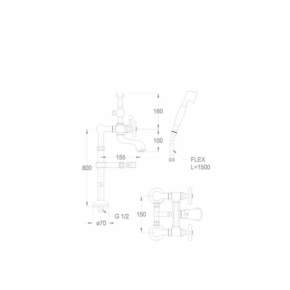 Klassischer Mischer für Bodenbadewanne aus Messing Made in Italy - Panico Viadurini