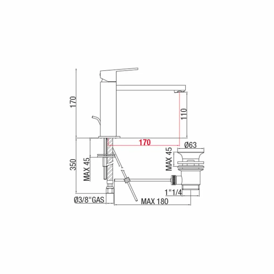 Waschbeckenmischer mit Auslauf 170 mm Achsabstand Made in Italy - Medida Viadurini