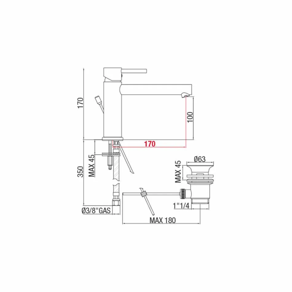 Waschtischmischer mit Ausguss 170 mm Achsabstand Made in Italy - Ermia Viadurini