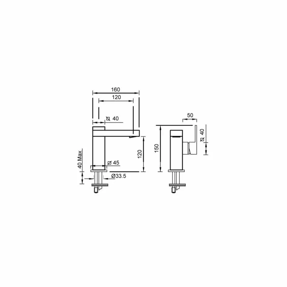 Seitenhebel-Waschtischmischer ohne Abfluss aus Messing Made in Italy - Panela Viadurini