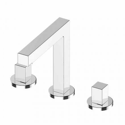 Moderner dreilochiger Waschbeckenmischer aus Chrommetall - Girino Viadurini