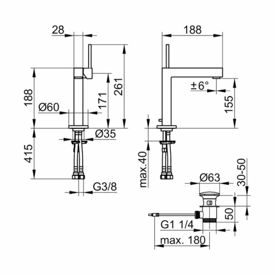 Moderner Waschbeckenmischer aus verchromtem Metall - Girino Viadurini