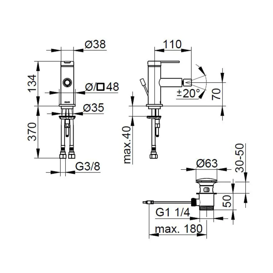 Einhebel-Bidetmischer mit flachem Design aus verchromtem Messing - Agenore Viadurini