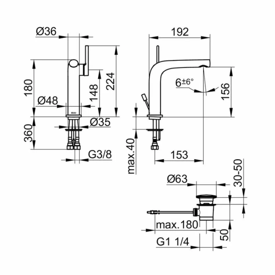 Moderner Einhebel-Waschbeckenmischer mit Metallablauf - Pinto Viadurini