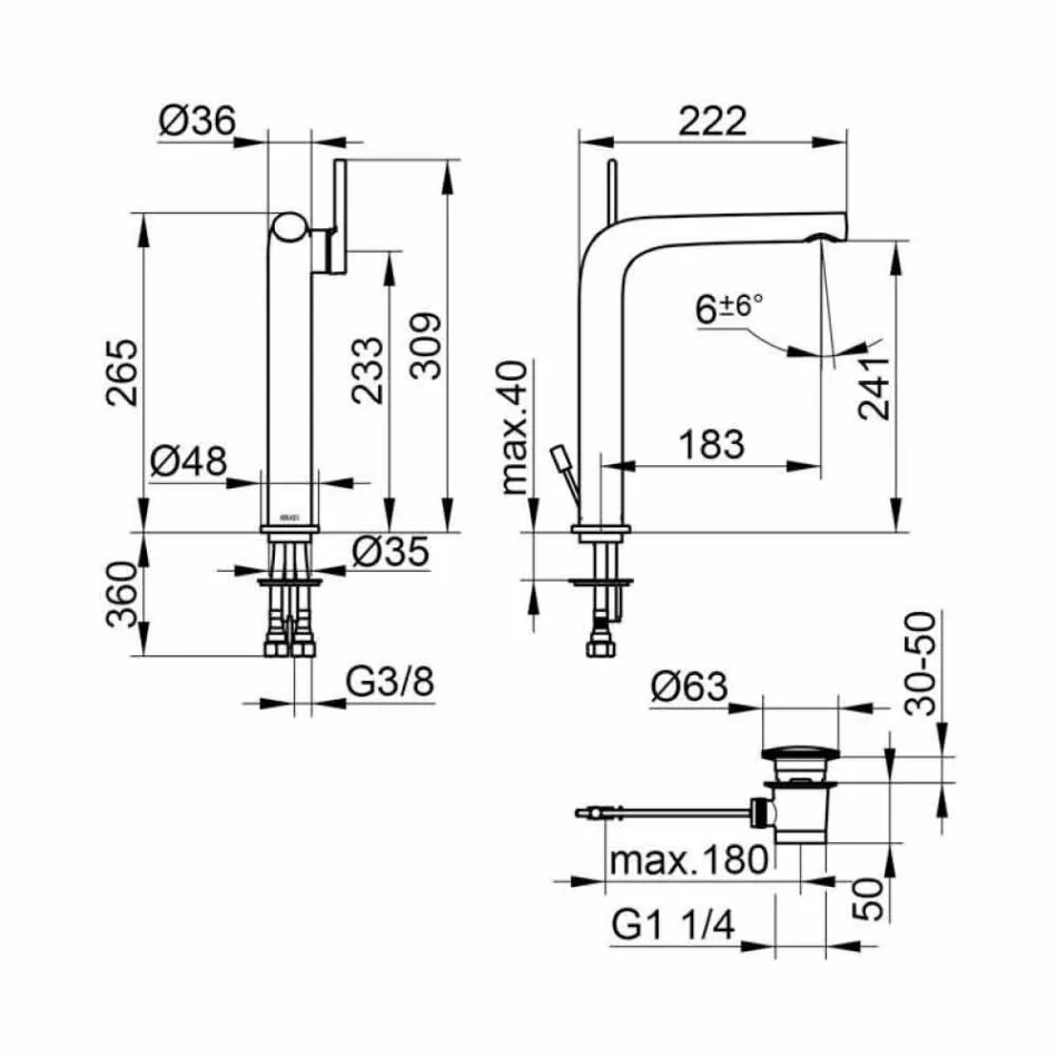 Moderner Einhebel-Waschbeckenmischer mit Metallablauf - Pinto Viadurini