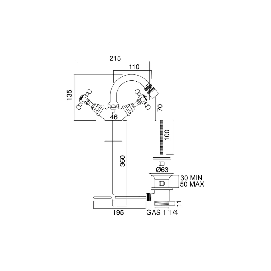 Vintage Einloch-Bidetmischer aus Messing, hergestellt in Italien – Elisea Viadurini