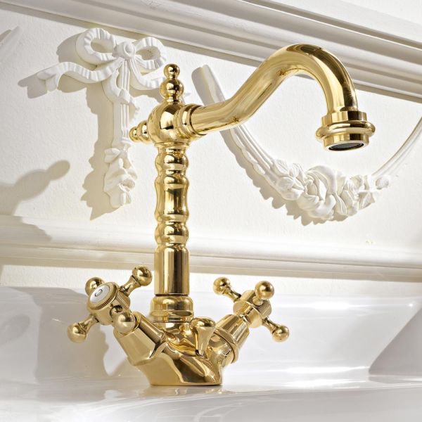 Einloch-waschtischmischer im vintage-design aus messing made in italy - ursula