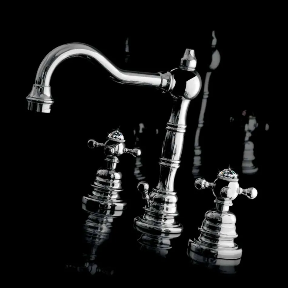 Moderner dreilochiger Waschbeckenmischer aus Messing, hergestellt in Italien - Binsu Viadurini