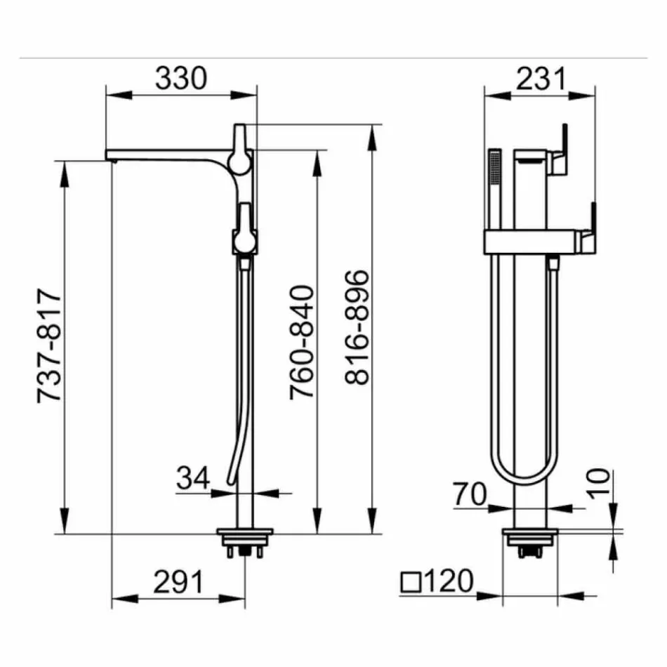 Moderner Badewannenmischer mit Handbrause und flexiblem Schlauch - Etto Viadurini