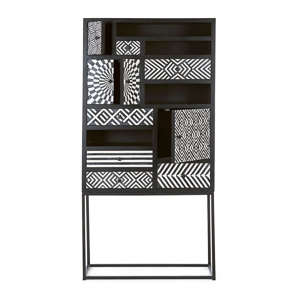 Ethnischer Mosaikschrank 4 Türen 6 Schubladen aus Mangoholz - Vanitoso Viadurini