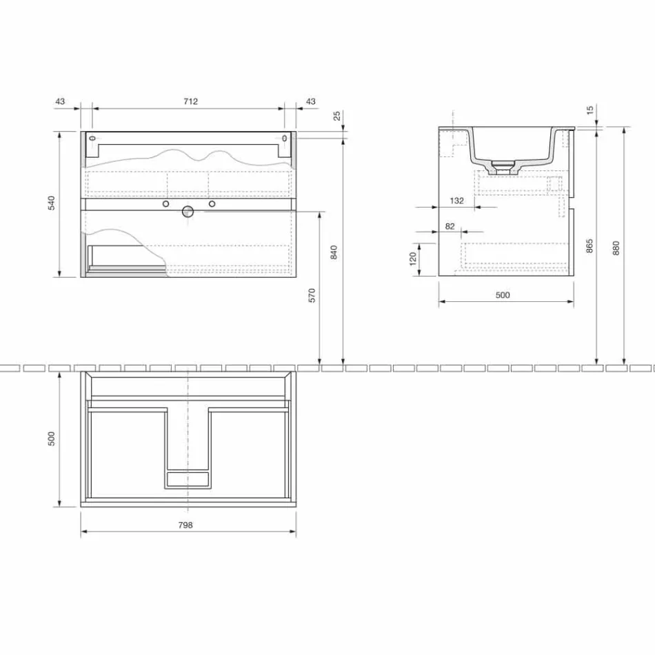 Hängeschrank für Badezimmer mit integriertem Waschbecken in 3 Dimensionen - Marione Viadurini