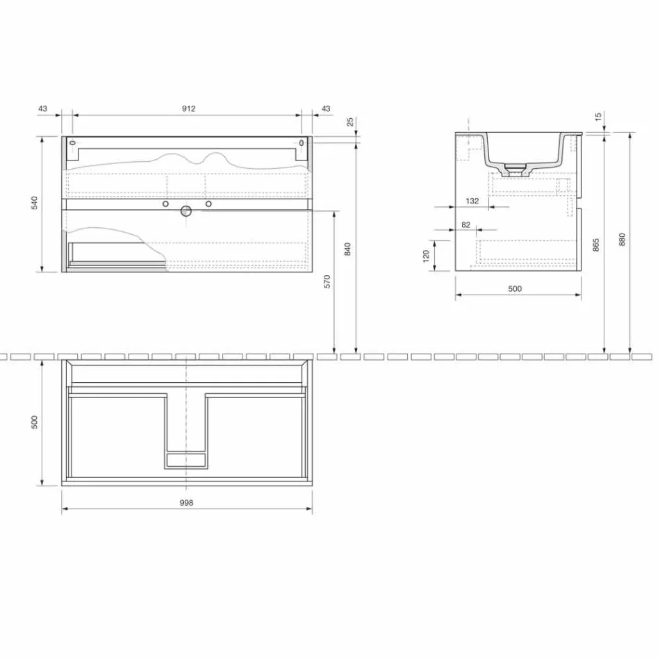 Hängeschrank für Badezimmer mit integriertem Waschbecken in 3 Dimensionen - Marione Viadurini