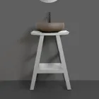 Badezimmermöbel mit Holzoberfläche und grauer halbgebogener Platte - Raomi Viadurini