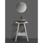 Badezimmermöbel mit Holzoberfläche und grauer halbgebogener Platte - Raomi Viadurini