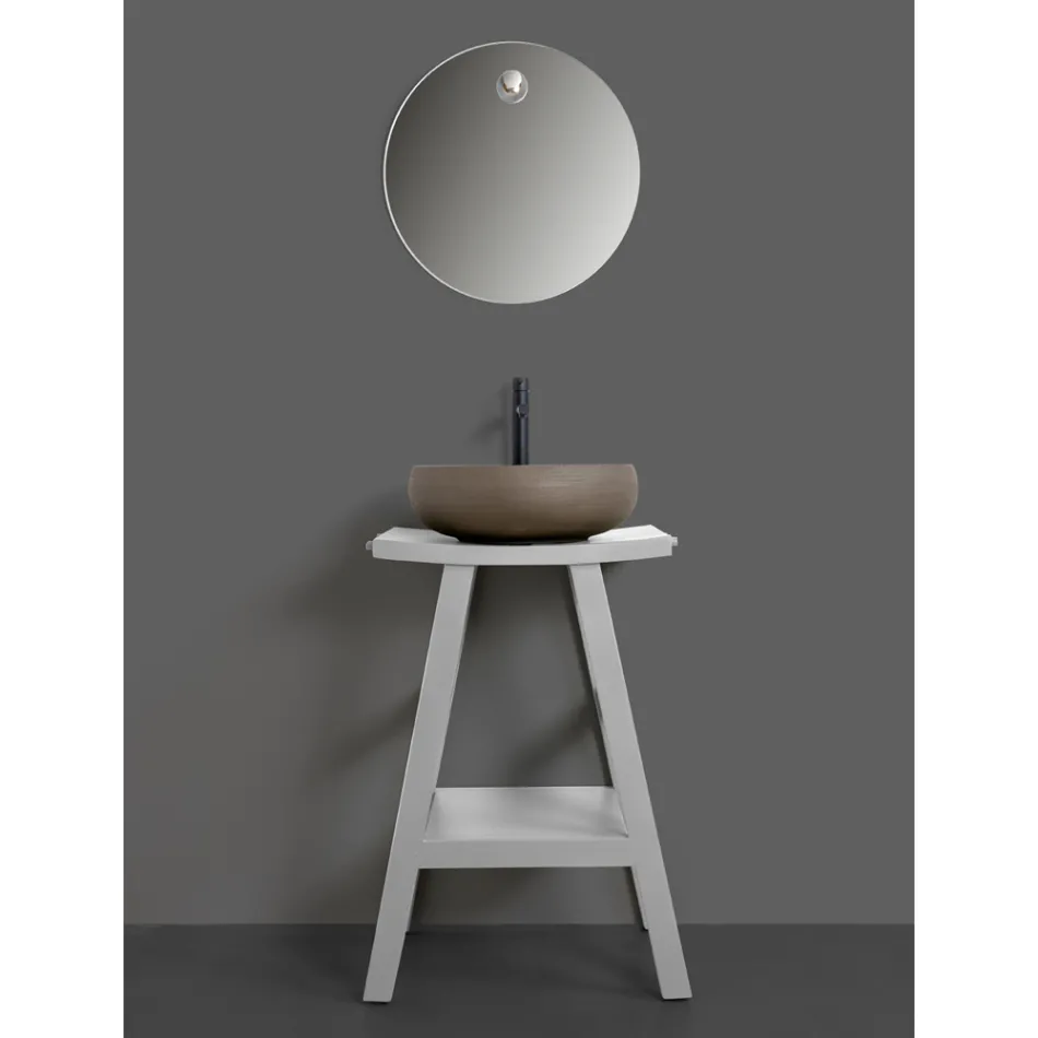 Badezimmermöbel mit Holzoberfläche und grauer halbgebogener Platte - Raomi Viadurini