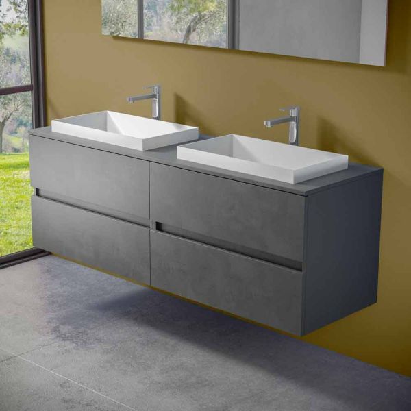 Abgehängte badezimmermöbel mit doppelt eingebautem waschbecken, modernes design - dumbo